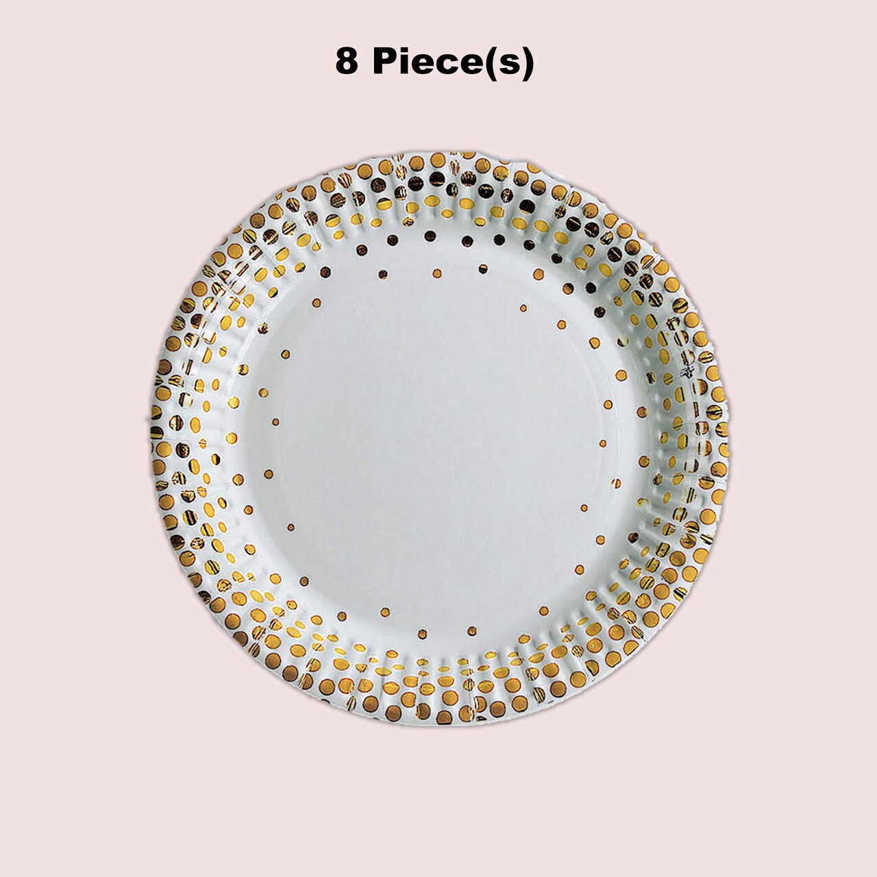 8 Ct. White with Gold Foil Dots Paper Dessert Plates Elegant Wedding Party Tableware 7"